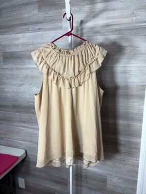 Ruffled Sleeveless Tunic Top in Light Beige 2106